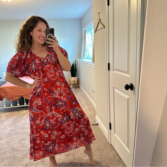 NWT Tuckernuck Sundry Red Cotton Floral Maxi Dress M/L - Picture 2 of 15